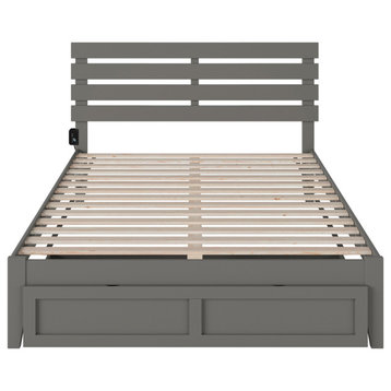 Oxford Queen Bed With Foot Drawer and USB Turbo Charger, Gray