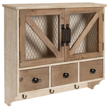 Hutchins Decorative Three Drawer Wood Wall Cabinet, Rustic Brown/White 21x6x20