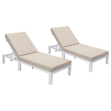 Chelsea White Patio Chaise Lounge Chairs, 2-Piece Set, Beige