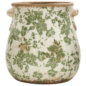 10 in. Tuscan Ceramic Green Scroll Planter