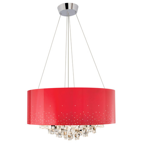 Elan Vallo 10-Light Round Red Shade Chandelier, Chrome