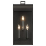 Eurofase - 23" 3-Light Outdoor Wall Sconce - The Sawyer features a stylish lantern design in satin black. The candelabra bulbs radiate an ambient glow and add a touch of vintage flair. This outdoor collection offers two variants of wall sconces and a 4-light pendant for versatility.