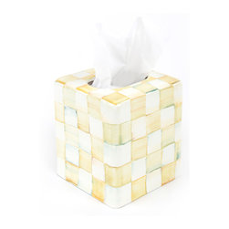 Parchment Check Enamel Tissue Box Cover | MacKenzie-Childs - Tissue Box Holders