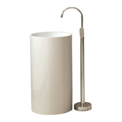 ADM Bathroom Design - ADM Circular Freestanding Pedestal Sink, White, 18", Matte White - Bathroom Sinks