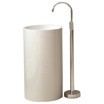 ADM Circular Freestanding Pedestal Sink, White, 18", Matte White