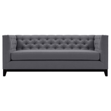 Gretchen Tufted Sofa in Blue Velvet, Slate