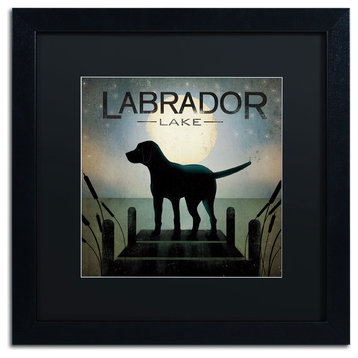 'Moonrise Black Dog Labrador Lake' Matted Framed Canvas Art by Ryan Fowler
