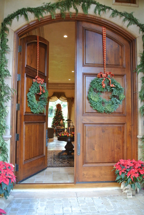 Hanging wreath on arched doors