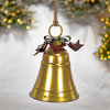 Set of 9 Assorted Sized Hanging Christmas Bells, Antique Gold