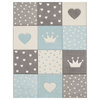 Kids Rug Checkered With Hearts and Crowns, Blue, 4'7"x6'7"