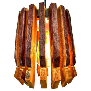 Wine Barrel Pendant Light - Cuspidate - Made from CA wine barrels, Black Pendant Cord