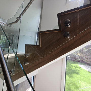 Project #129 | Modern White Oak Staircase with Slanted Risers