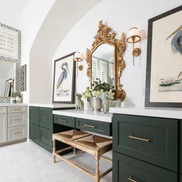 Elegant Dual Vanity with Statement Art and Gold Accents