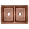Lange Copper 32" Double Bowl Farmhouse Apron Front Undermount Kitchen Sink