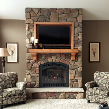 Gas Fireplace with Maple Mantel & TV Nook