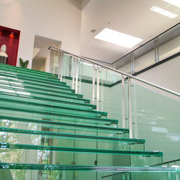 Custom Glass Staircase with Structural Glass Treads – La Jolla Private Residence