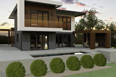 Imagen de fachada de casa minimalista de dos plantas