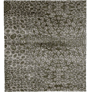Organic Print A Silk Wool Hand Knotted Tibetan Rug, 5'x8'