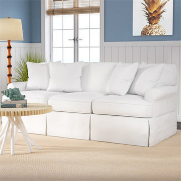 Sunset Trading Horizon T-Cushion Cotton Slipcovered Sofa in Warm White Fabric