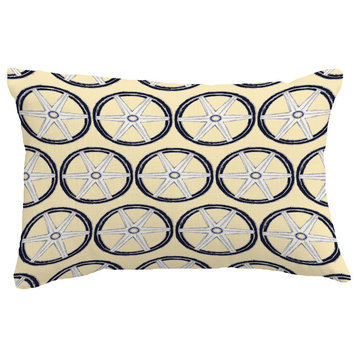 Nautical Geo Lines Geometric Print Pillow With Linen Texture, Yellow, 14"x20"