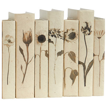 7 Piece Sepia Flowers Decorative Book Set, Collection B