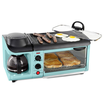 3-in-1 Breakfast Station - Includes Coffee Maker, Non-Stick Griddle, and 4-Slice, Aqua Breakfast Station
