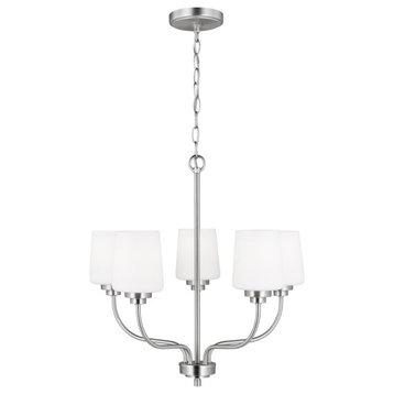 Sea Gull Windom 5 Light Chandelier, Brushed Nickel/Etched/White