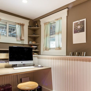 Compact Home Office with Built-In Desk and Corner Shelving – North Shore MA