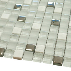 Snow White with Stainless Steel Square Glass Mosaic Tiles - Home Accessories & Decor