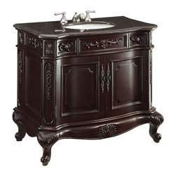 36 inch Antique Bathroom Vanity Dark Cherry Finish, Granite Top - Bathroom Vanities And Sink Consoles