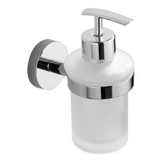 Loft 0531.001.00 Wall Mounted Satin Crystal Glass Soap Dispenser and  Toothbrush Holder Set, Polished Chrome Holder and Pump