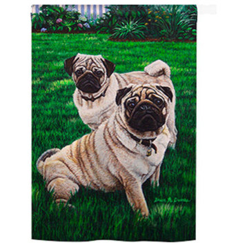 Pets Pugs Love 2-Sided Vertical Impression House Flag