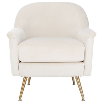 Safavieh Brienne Mid Century Arm Chair, Ivory/Brass