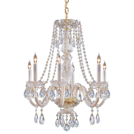 Traditional Crystal 6 Light Crystal Brass Chandelier