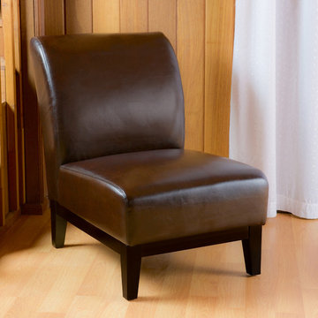 Contemporary Living Space with Brown Slipper Accent Chair