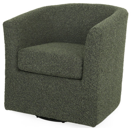 Corley Contemporary Upholstered Swivel Club Chair, Sage Green + Black, Fabric