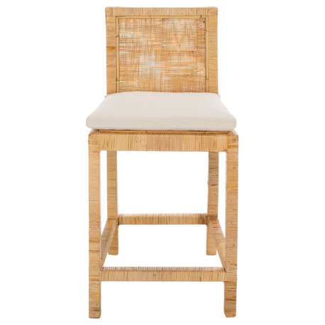 Safavieh Tojo Cane Counter Stool With Cushion, White/Natural