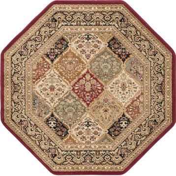 Princeton Traditional Oriental Red Octagon Area Rug, 5' Octagon