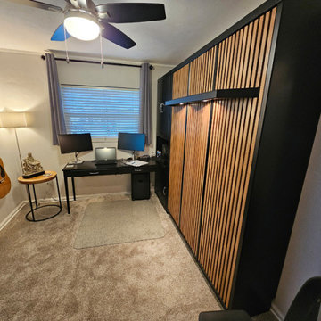 Savona Murphy Wall Bed with Shelf Leg, Custom Slats, Custom Pier, Attached Desk