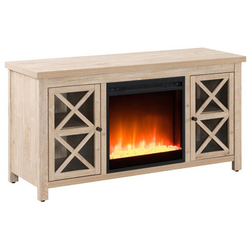 Colton Rectangular TV Stand with Crystal Fireplace for TVs up to 55", White Oak