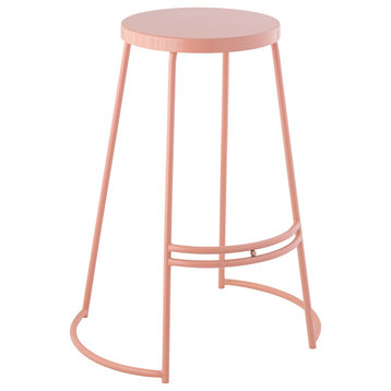 Hula Modern Designer Iron Curved Backless Bar Stool, Pink