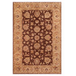 Bareens Designer Rugs - Bohemien Ziegler Aja Brown Tan Hand-Knotted Wool Rug - 6'0'' x 8'11'' - Enhance the ambiance of your home with this magnificent Persian-influenced Turkish hand-knotted rug made by skilled artisans capable of creating the most exceptional vegetable dyes and hand-spun wool. This exquisite handmade rug is a one-of-a-kind Peshawar Kafkaz, otherwise identified as Chobi, Chobi Peshawar, Oushak, or Ziegler rug. These handmade rugs are crafted in Pakistan utilizing superior-quality wool imported from Australia, New Zealand, and Korea in two types of weaves: the Persian weave and the Mori weave. This rug is meticulously crafted by hand using the finest natural vegetable dyes extracted from local plants. The artisans use a blend of hand-spun local and fine merino wool, resulting in a rug with a compelling texture, higher lanolin content, and longer staple. The artisans occasionally incorporate natural or artificial silk into the pile to enhance specific motifs. The finished product is an awe-inspiring execution of flawless design and an understated palette that exudes elegance.