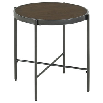 Picket House Furnishings Carlo Round End Table with Wooden Top in Brown