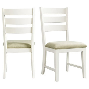 Bowery Hill 19" Farmhouse Wood/Fabric Side Chair in Cottage White (Set of 2)