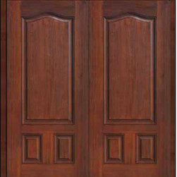 Prehung Exterior Double Door 80 Fiberglass 3 Panel Eyebrow Solid - Front Doors