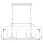 Hunter Fan Company - Highland Hill Distressed White 8 Light Chandelier Ceiling Light Fixture - A formal light fixture without the fuss. The Highland Hill linear chandelier's open design and subtle scrollwork detailing add a hint of formality that elevates your space. The simple geometric framing accentuates the exposed bulbs, which lend itself to the warm glow of a vintage-inspired filament style bulb.