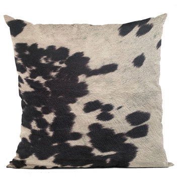 Plutus Black Cowhide Animal Luxury Throw Pillow, 18"x18"