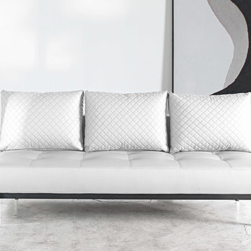 Sly Deluxe Q White Leather Sofa Bed / Chromed Legs by Innovation USA - $1530.00