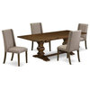 East West Furniture Lassale 5-piece Wood Dining Set in Walnut/Dark Khaki