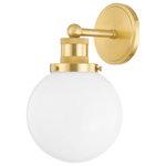 Mitzi - Beverly 1 Light Wall Sconce, Aged Brass - Simply captivating, the Beverly wall sconce and pendant could easily reside in a Victorian revival or modern loft. Inspired by American heritage design at the turn of the 20th century, Beverly is a timeless classic. Available in aged brass, old bronze, and polished nickel, Beverly is great for spaces where repetition is needed, like down a hallway or lining the walls of a bathroom.